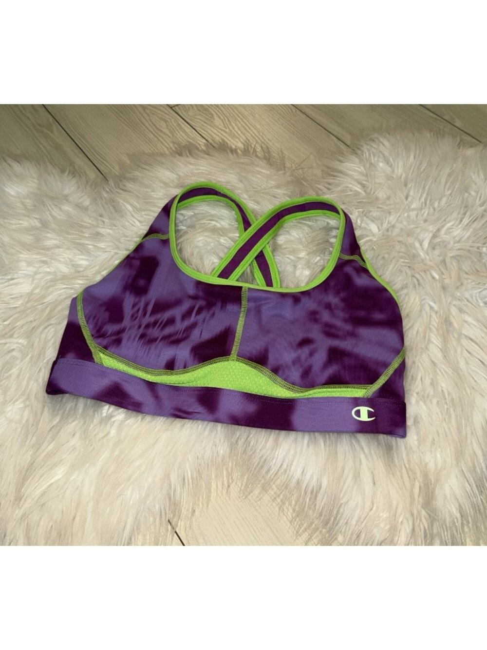 Champion Womens Activewear B7918 Crossback Sports Bra M Medium Purple Green